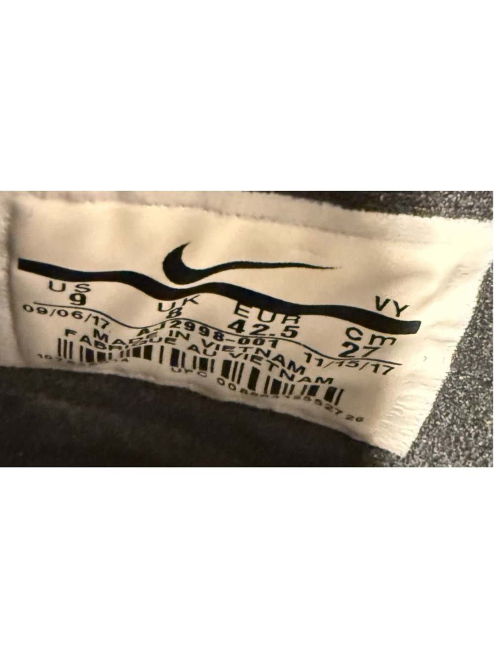 Size 9- Mens Nike Air More Money Black White AJ2998-001 With OG BOX - Picture 8 of 9